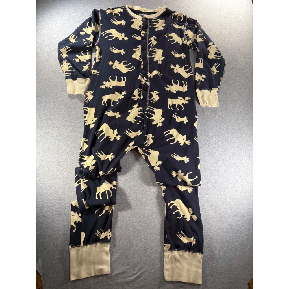 Lazy One Flap Jack Navy Moose Print Cotton Union Suit XL Don't Moose With Me